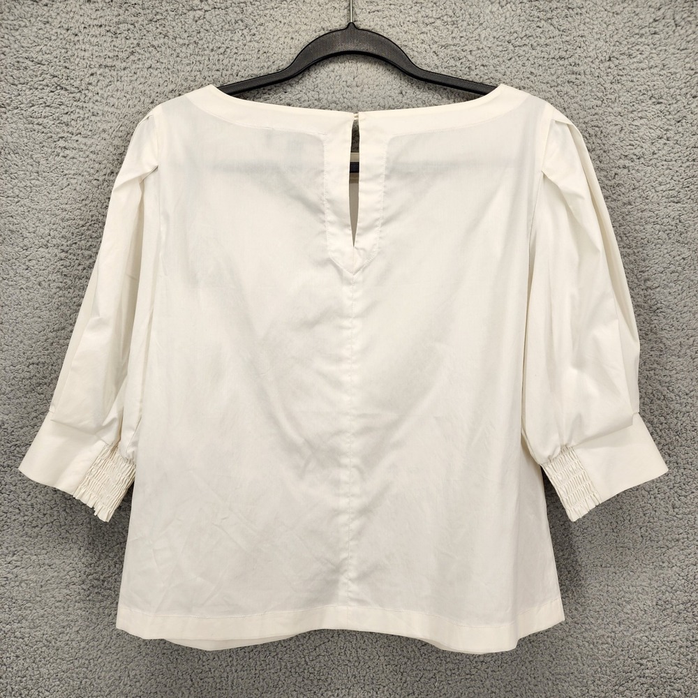 Laundry by Shelli Segal White Puff Sleeve Smocked Cuff Blouse Top L1WR8026 Small - Picture 2 of 7
